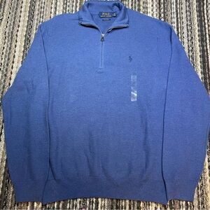 NWOT Polo Ralph Lauren Quarter Zip Sweater Light Blue Heather Size L *READ*
